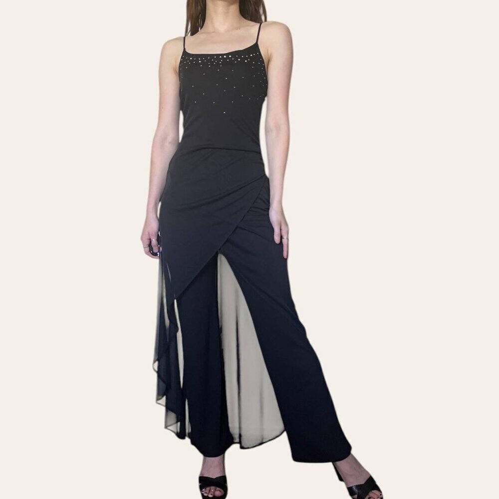Charlotte Russe 90s pantsuit dress, draped semi-formal vintage XS/S